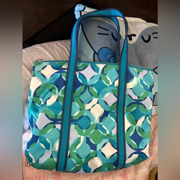 Coach Blue and Green Geometric Tote - Picture 2 of 3